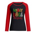 thumbnail image 4 of Odeerbi Christmas Shirts for Women 2025 Long Sleeve Tops Round Neck Color Block Merry Chriasmas Printing Blouse, 4 of 4