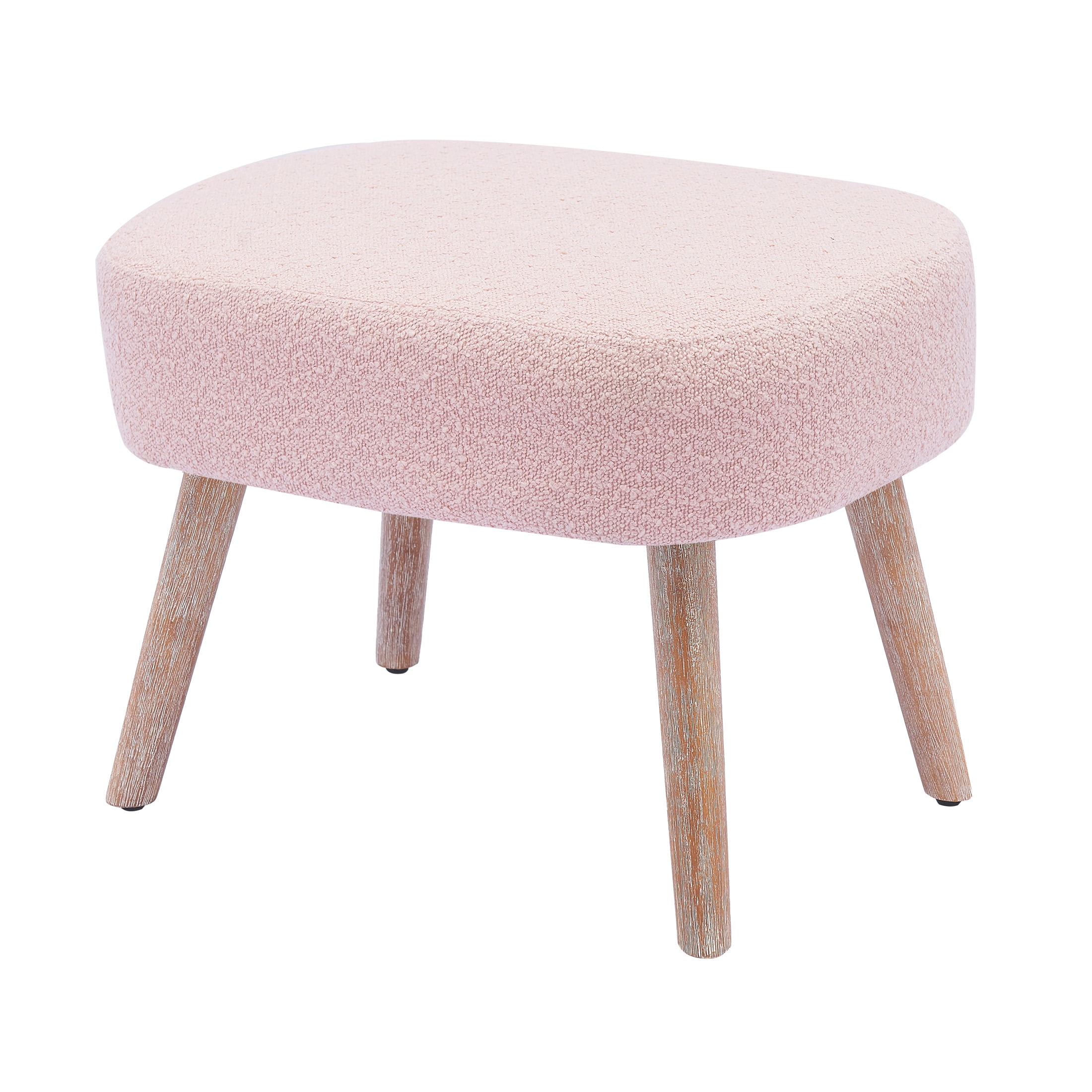 Mid-Century Modern 16.5" Tall Water and Stain Resistant Boucle Fabric Upholstered Ottoman with Wooden Legs, Dusty Peach