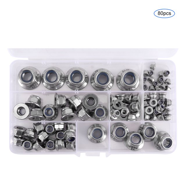 XYCCA 80pcs Stainless Steel Lock Nut Assortment M3 M4 M5 M6 M8 M10 M12 Insert Locknut-082101