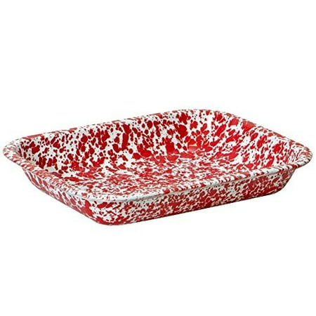 Red Enamelware - Enamelware Small Roasting Pan - Red Marble
