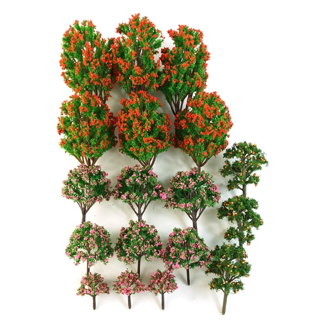 18 piezas de árboles modelo coloridos mixtos de diferentes tamaños accesorios en miniatura