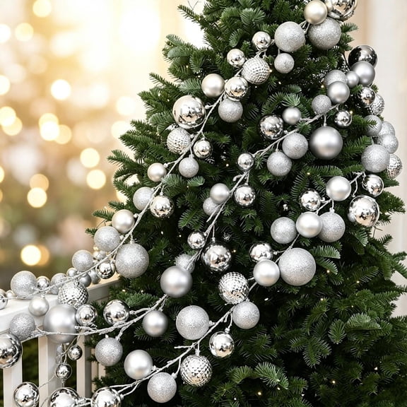 WDOBM Christmas Tree Decorations, 1.9m Christmas Ball Vine Garland Plastic Hanging Festive Decor, Christmas Ornaments Set, Christmas Tree Balls for Holiday Party Decorations