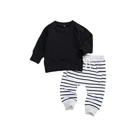 

Lazybaby Newborn Infant Baby boys Outfit Plain Crew Neck T-Shirt + Long Trousers Clothes Set