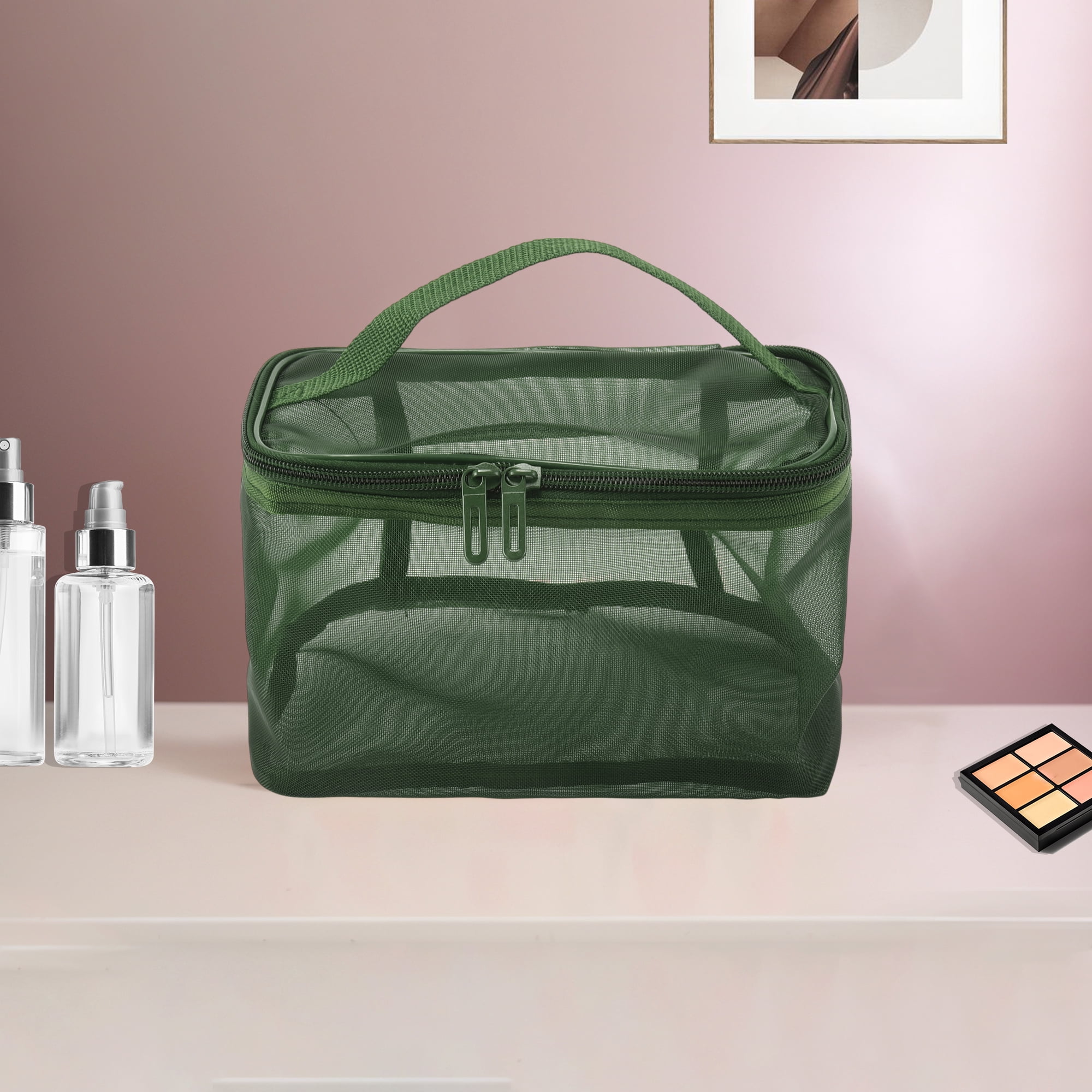 Unique Bargains 1 Pc Large Capacity Drawstring Makeup Bag for Travel green