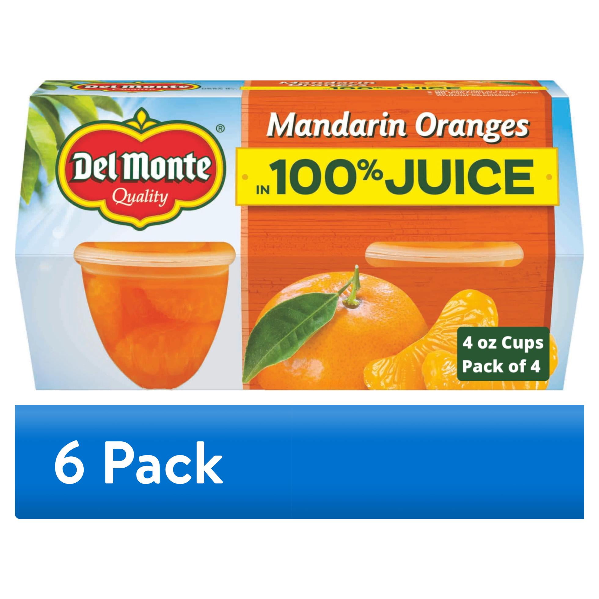 (6 pack) Del Monte Mandarin Orange Fruit Cup Snacks, 4 oz Cup (Pack of 4)