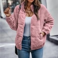 thumbnail image 5 of NAYTOAO Women's Bomber Jacket Corduroy Ribbed Quilted Zip Up Long Sleeve Winter Coat Fall Outerwear Tops with Pockets Pink XL, 5 of 5