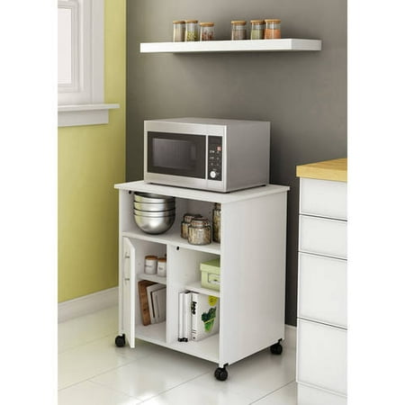 Beige Crackle Finish - South Shore Smart Basics Microwave Cart with Storage on Wheels, Multiple Finishes