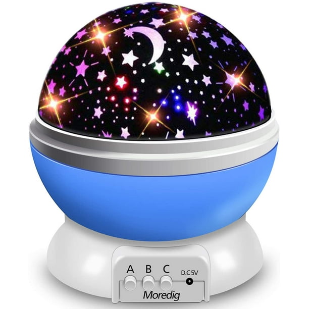 Luz de noche para niños, proyector romántico giratorio de 360°, luz de noche con forma de estrella, lámpara de noche, lámpara de ambiente (4 LED, 8 modos de iluminación, 2 modos de carga) (1 paquete)