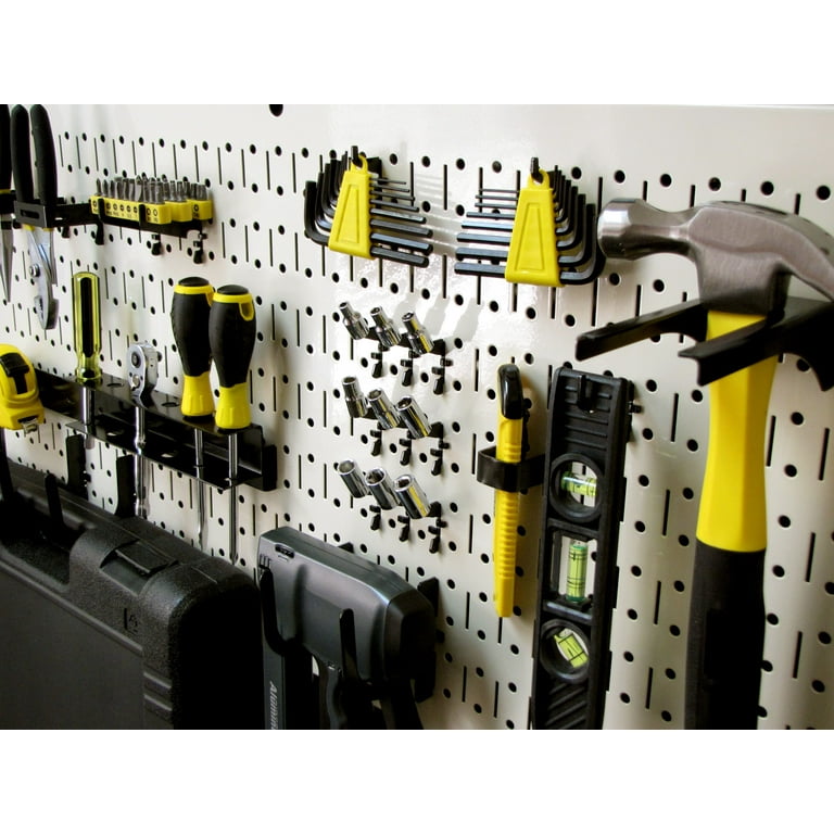 Wall Control Modular Pegboard Tool Organizer System Wall Mounted Metal Peg Board Tool Storage Unit for Pegboard Tiling Beige Pegboard