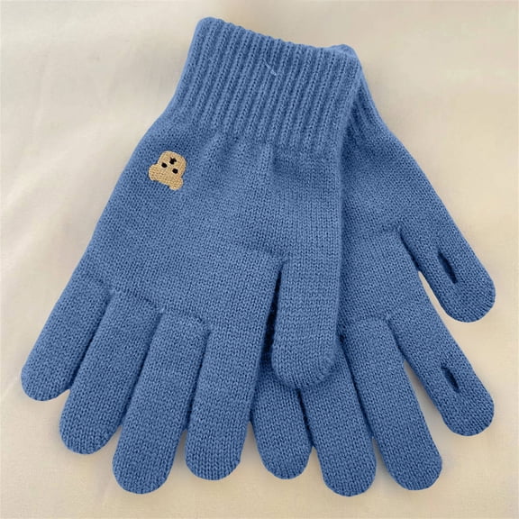 Women's Gloves Winter New Women's Solid Color Cold-Proof Touch Screen Warm Fashion Gloves Style B-19 Blue One Size