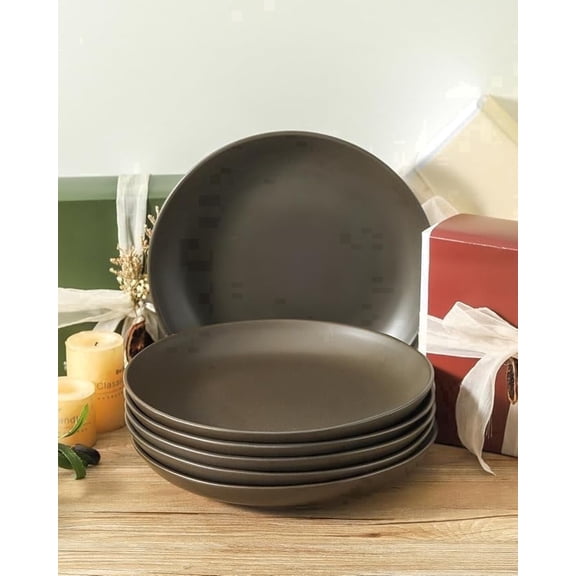 Tikooere Stoneware 10 Inch Dinner Plates Set of 6 ,Microwave and Dishwasher Safe and Scratch Resistant,Matte Black