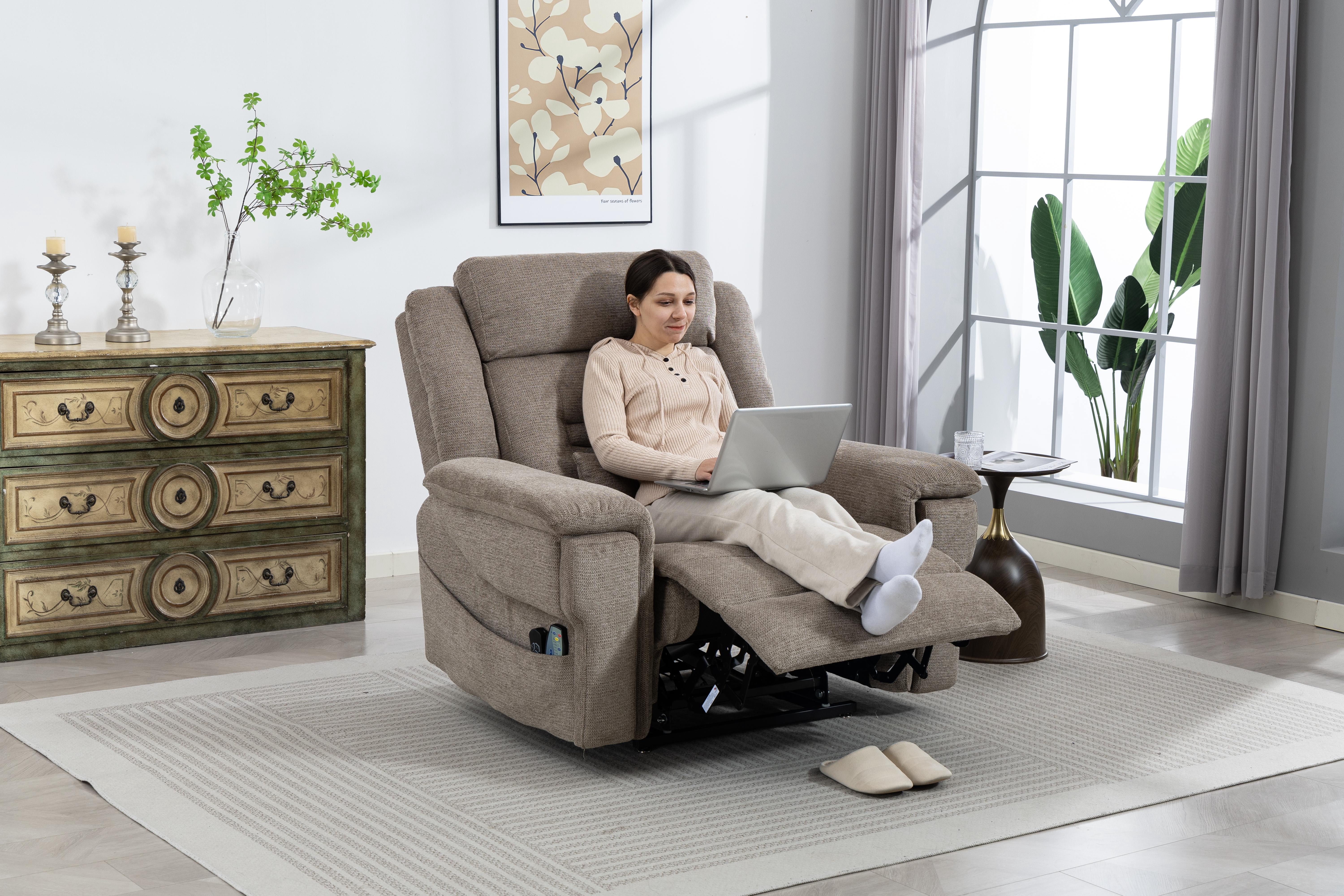 Power Lift Recliner for Elderly 28 Inch Wide Seat, Lay Flat Lift Chair with Heat Massage, Cup Holder & Wireless Phone Charger, USB Type C Charging, Big Tall 400 lbs