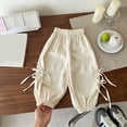 thumbnail image 2 of Gubotare Baby Bloomers Toddler Kids Boys Girls Striped Linen Harem Pants Elastic Waist Baby Toddler Lounge Long Pants Spring Cute Summer Casual Gauze Pants 2T 3T (White,2-3 Years), 2 of 8