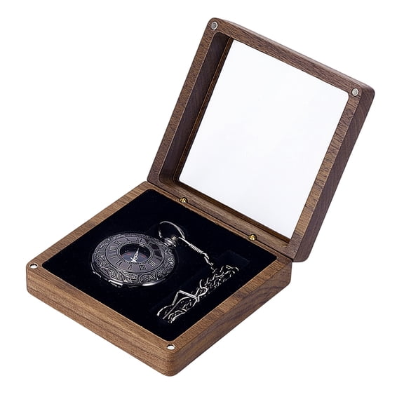 4x4 inch Walut Wood Watch Box with Clear Lid Pocket Watch Display Box Organizer Case Gift Cases