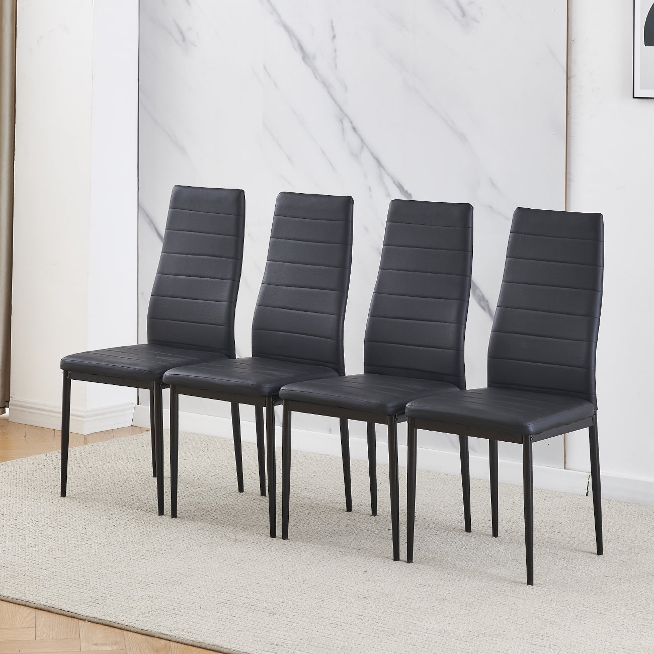 Modern Dining Room Chair Only Set of 4 Small Kitchen Chairs Black Faux