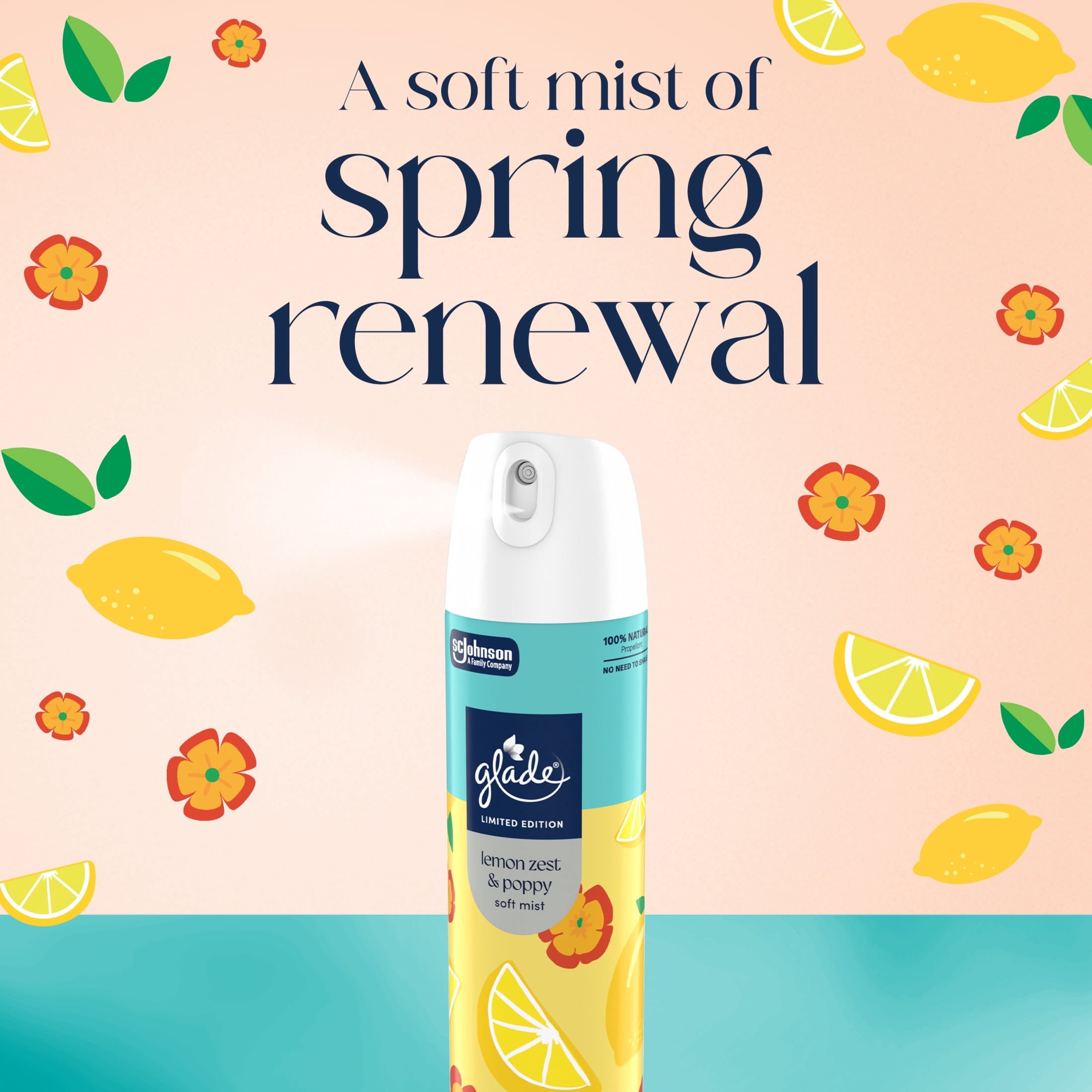 Glade® Odor Fighting Soft Mist Air Freshener Room Spray, Lemon Zest & Poppy, 7.3oz., 1 Count