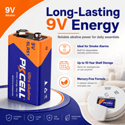 PKCELL 6 Pack Alkaline 9V Batteries, Long-Lasting 9 Volt Alkaline Batteries Perfect for Smoke Detectors