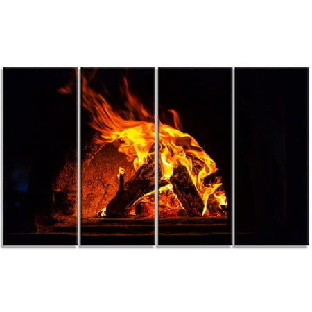 Design Art 'Wood Stove with Fire and Blaze' 4 Piece Photographic Print on Wrapped Canvas