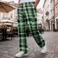 thumbnail image 5 of GrmtClth Mens Plaid Cargo Sweatpants Elastic Drawstring Waist Baggy Wide Leg Multi Pocket Casual Trousers Light Green L, 5 of 5