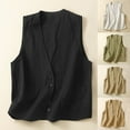 thumbnail image 5 of Lovskoo Women's Casual Cotton Linen Blazer Vest Vintage Sleeveless Open Front Cardigan V-Neck Blazer Waistcoat Tops Beige, 5 of 5