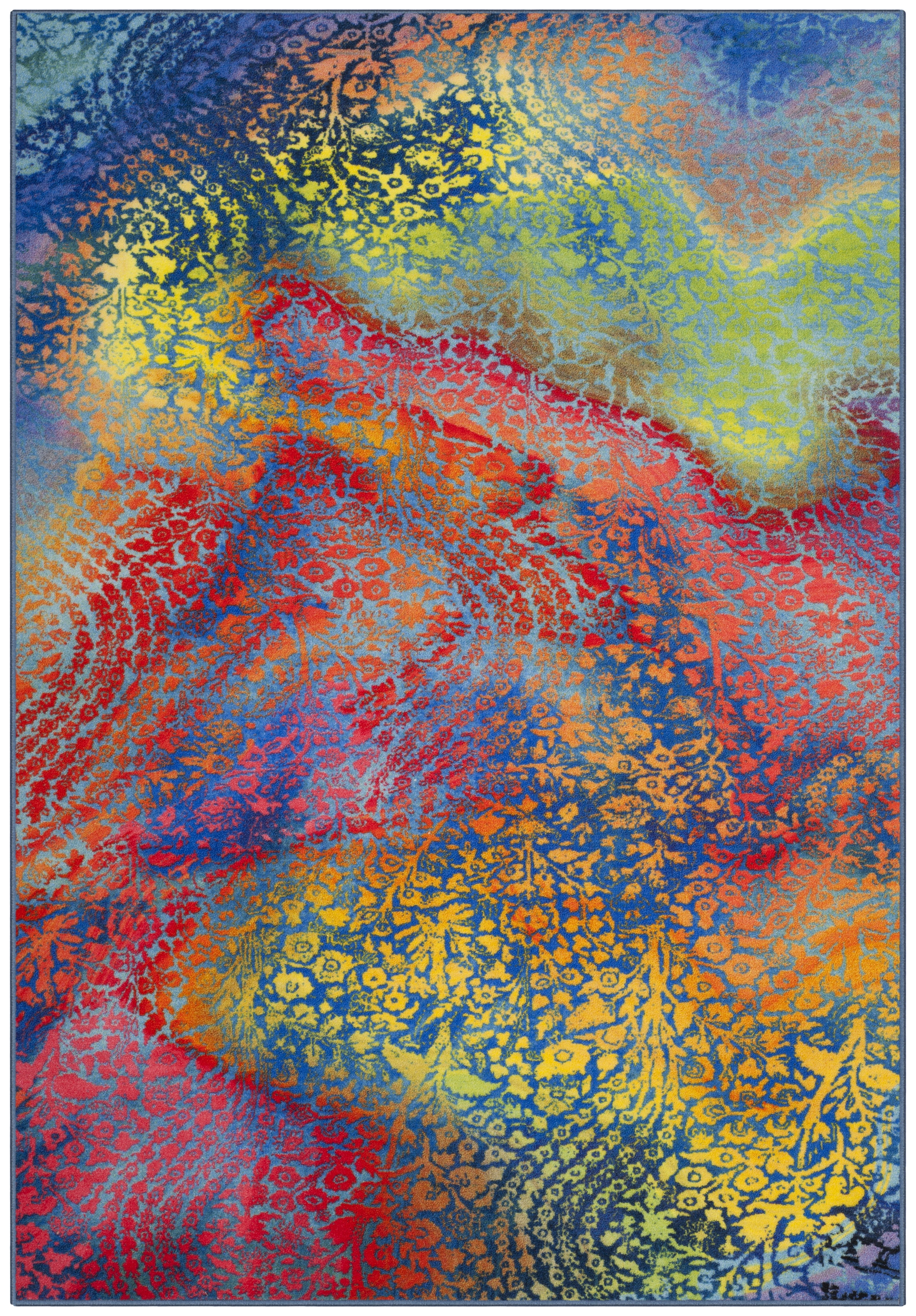 SAFAVIEH Painted Brush Lilly Novelty Area Rug, Blue/Coral, 5'1" x 7'6"