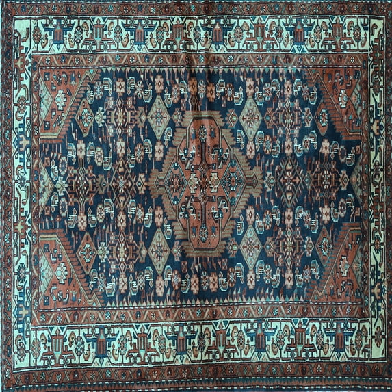 Ahgly Company Indoor Square Persian Light Blue Traditional Area Rugs, 7' Square