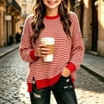 thumbnail image 4 of Cmtiyu Long Sleeve Shirts for Girls Striped Crew Neck Side Slit Pullover Sweatshirts with Ribbed Hem Casual Loose Girls Fall Tops Red 5-15 Years, 4 of 10
