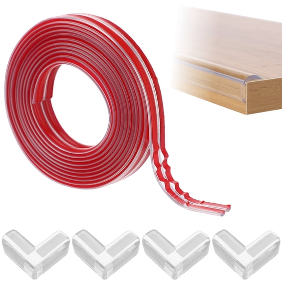 Clear Corner Protector, 9.8 ft Self Adhesive Furniture Guard Edge Protector, Soft PVC Impact Dampening Bumper Strip with 4 L-Shaped Corner Guards for Young One Proofing