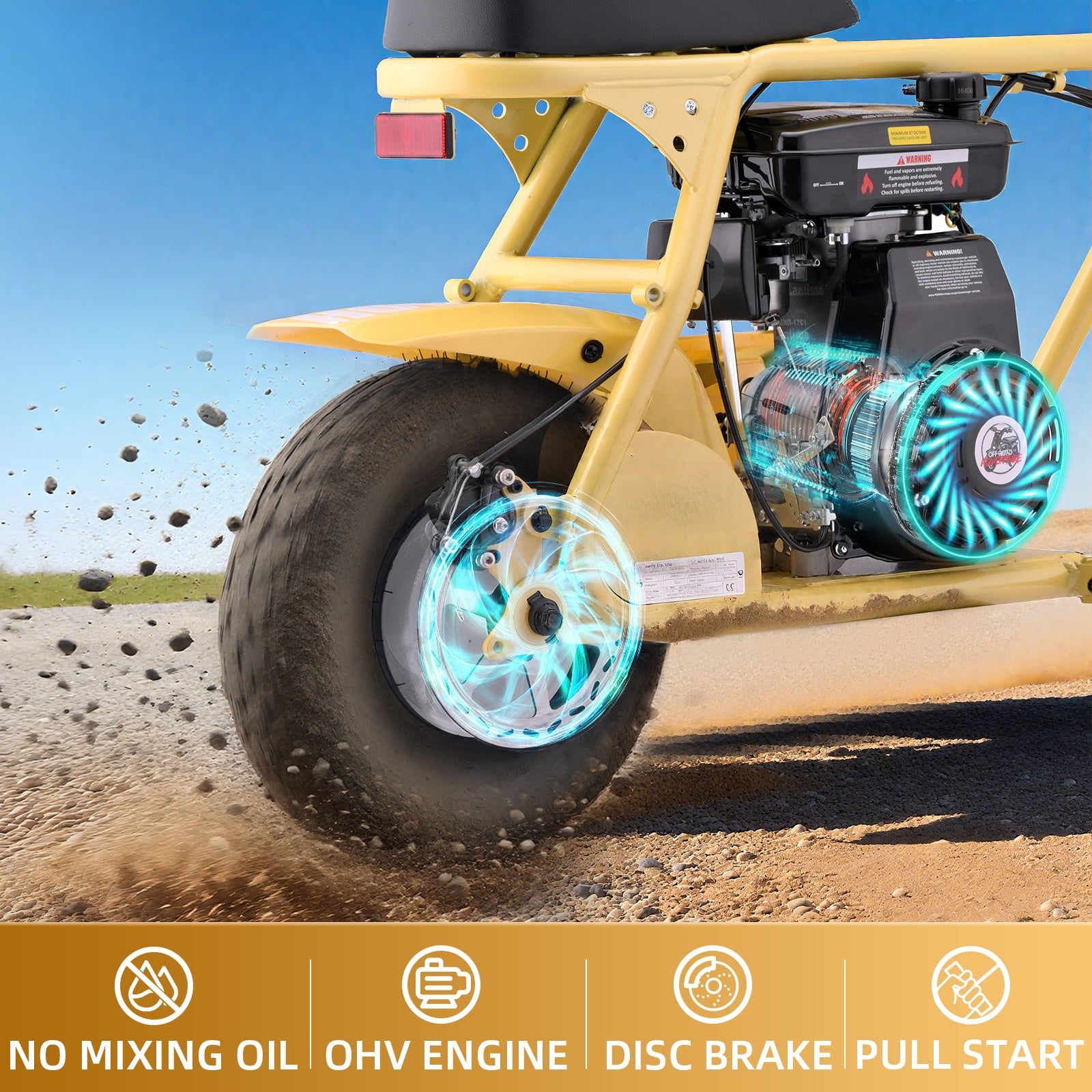 Aoemoe MB001 Gas Powered Mini Dirt Bike 99CC for Teens and Adults, 22MPH Off Road Motorcycle, Weight Support Up to 200 LBS - Yellow