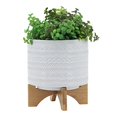 thumbnail image 3 of Sagebrook Home 15350-05 8" TRIBAL PLANTER W/ WOOD STAND, WHITE, 3 of 4