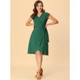 thumbnail image 3 of INSPIRE CHIC Vestido Cruzado De Imitación De Manga Corta Con Dobladillo Con Volantes Y Cuello En V Para Mujer Verde L, 3 of 6