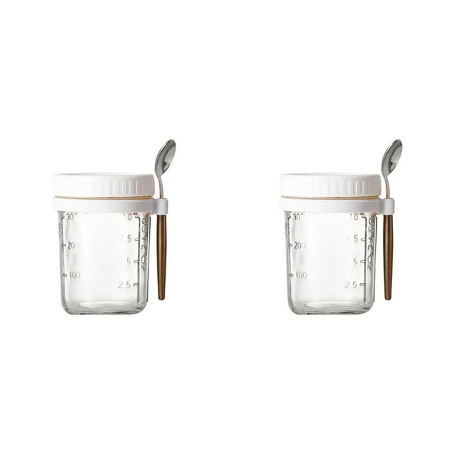 2 Recipiente Hermético para de Desayuno, Tarro de Avena con Tapa y Cuchara, de Avena Portátil para Ensaladas, Cereales,