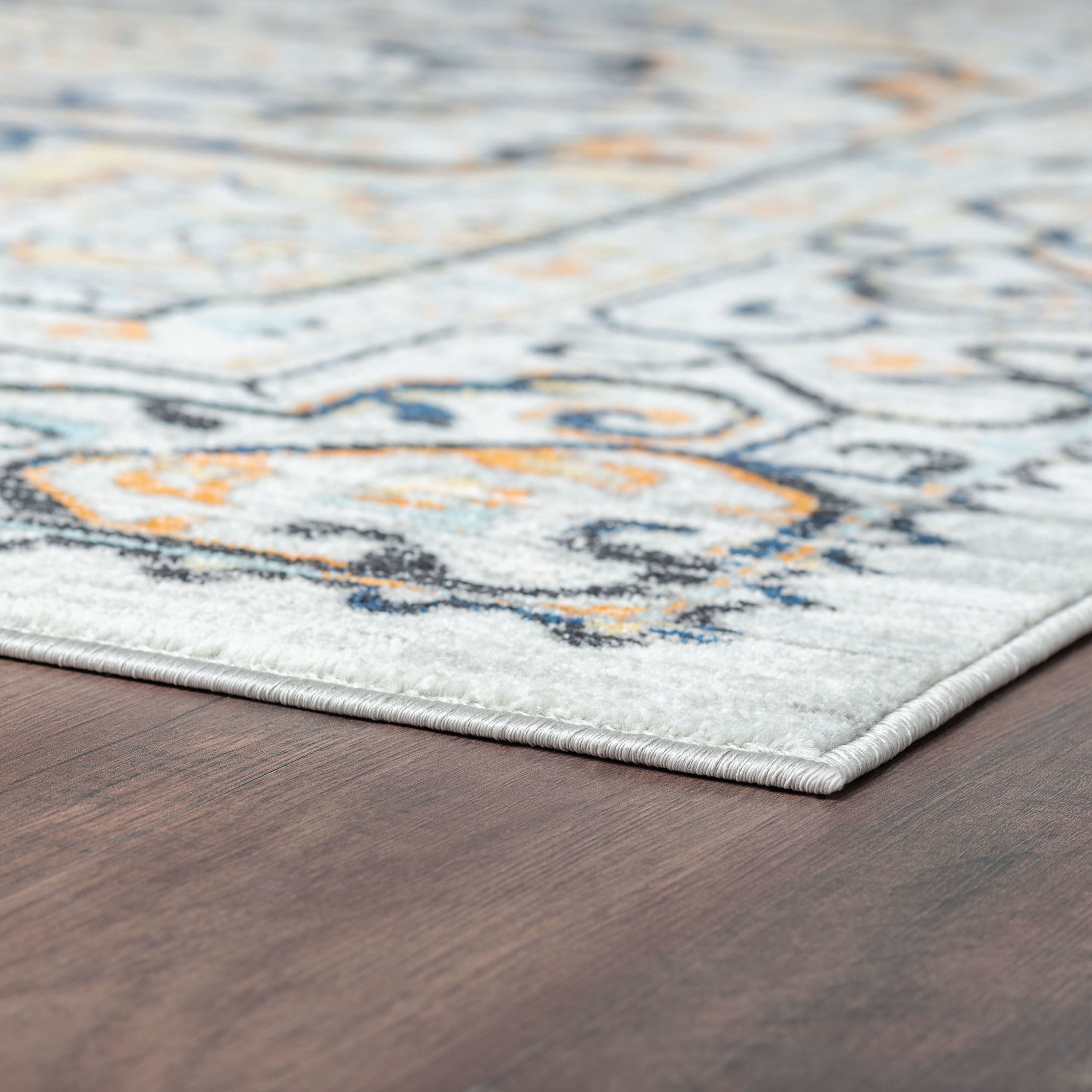 Transitional 9x12 Area Rug (8'9'' x 12'3'') Medallion Navy, Gray Living Room Easy to Clean