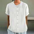 thumbnail image 2 of Olyvenn Stylish Short Sleeve Linen Shirts Women's Cotton Linen Button Ruffled Shirts Summer Loose Stand Collar Casual Boho Tops White L, 2 of 6