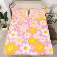 thumbnail image 3 of Feelyou Dreamy Pink Floral Twin Sheet Sets, Kawaii Cartoon Twin Fitted Sheet, Cherry Blossoms Flower Flat Sheet, Lightweight Room Decor, 3 Pieces, 3 of 8