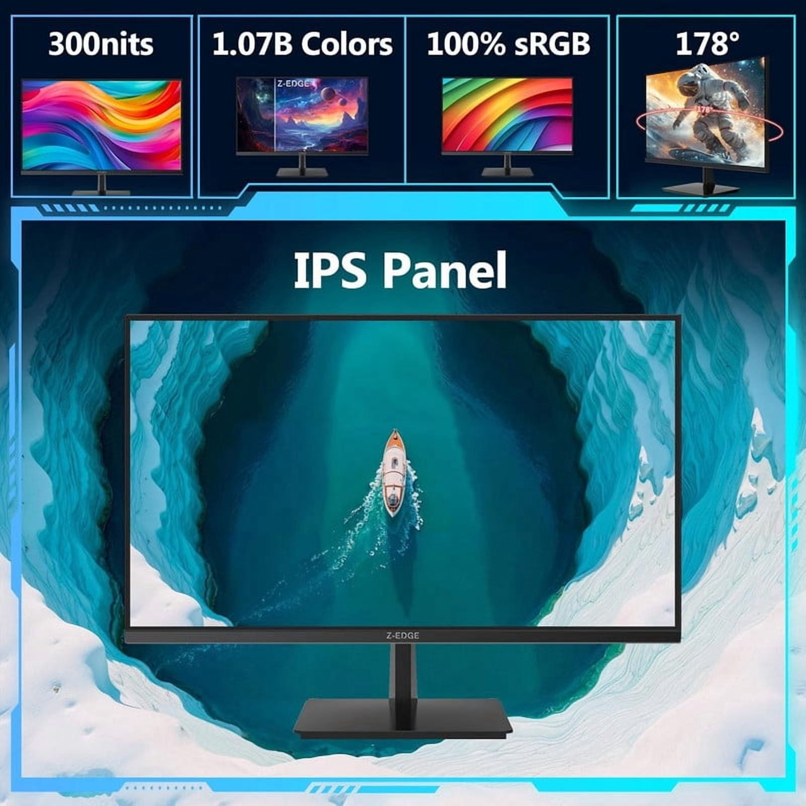 Z-EDGE 27 Inch 4K Monitor, Gaming Monitor, UHD 2160P IPS Display, AMD FreeSync, HDR Support, VESA Mount Compatible, Black