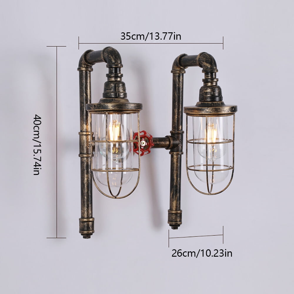 MIYIOKON Double-head Wall Sconce Light, 2-Light Retro Wall Lamp, Vintage Water Pipe Wall Lamp Light Fixture