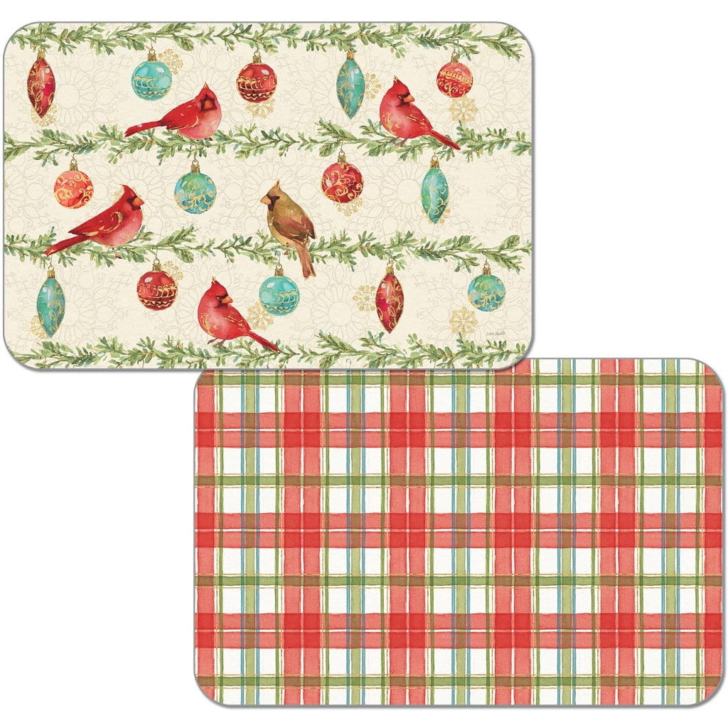 4 Reversible Washable Plastic Placemats, Precious Holiday