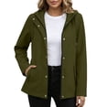 thumbnail image 3 of Women's Loose Fit Long Sleeve Hooded Zip Up Solid Color Jacket Water Repellent Windproof Outerwear Coat Versatile Casual Daily Wear | CSEONE,Army Green L, 3 of 8