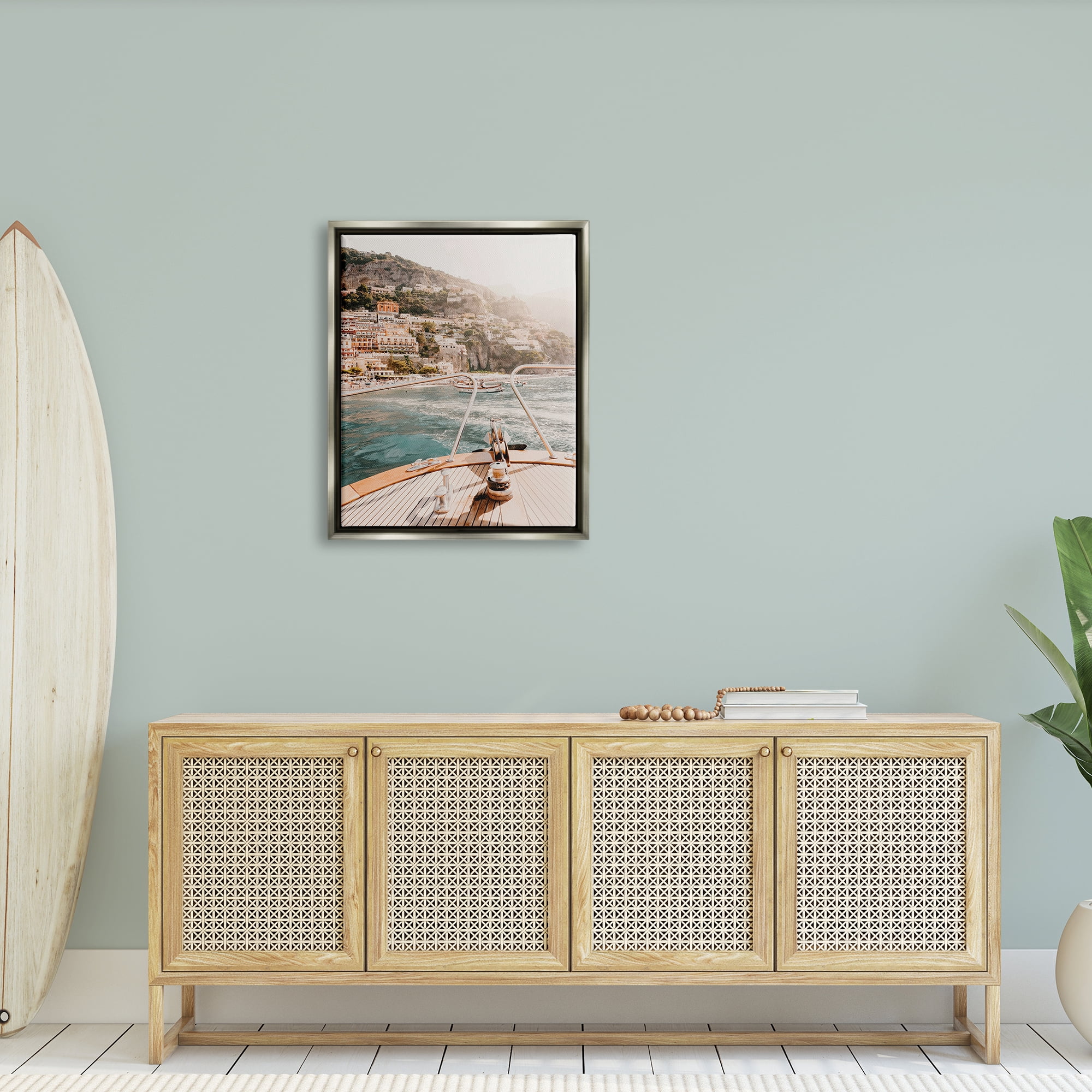 Stupell Boating Coastal Seaside Town Buildings Landscape Photography Gray Floater Framed Art Print Wall Art