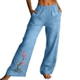 thumbnail image 3 of Delayuji Women's Linen Pants Embroidered Wide Leg Pant Trousers Breathable Loose Cotton Linen Pants, 3 of 6