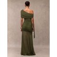 thumbnail image 2 of Green One-Shoulder Ruched Maxi Dress Formal Evening Gown, 2 of 30