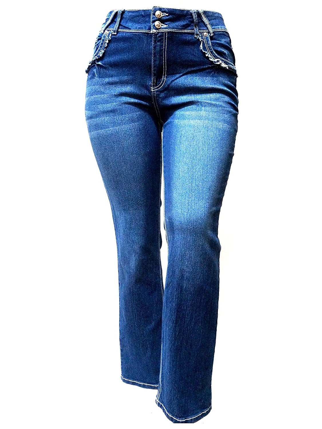 Diamante Womens Plus Size Strech Straight Leg Denim jeans Pants Blue ...