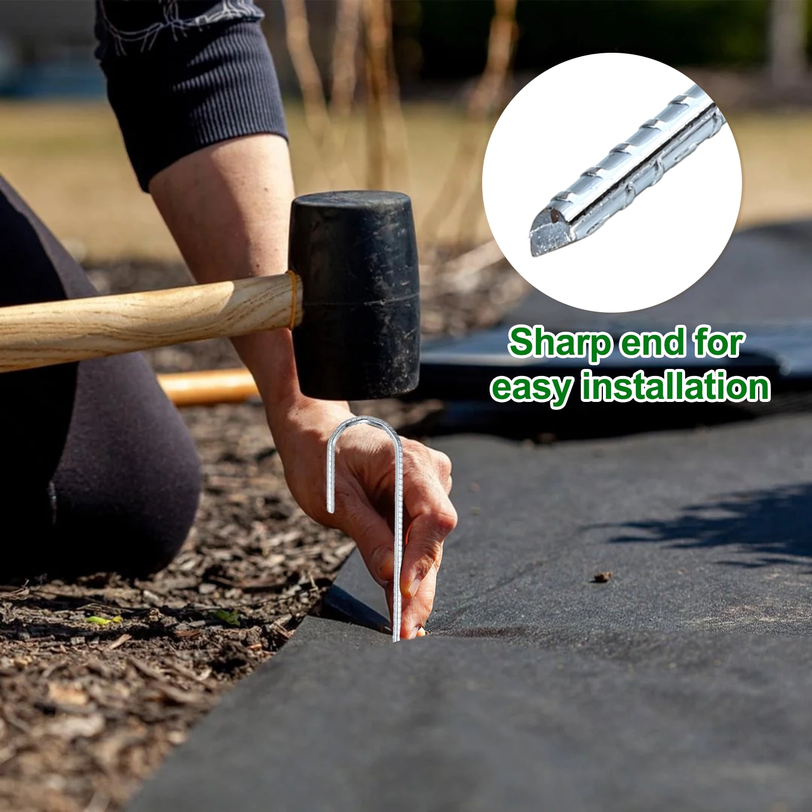 6 Pack Ground Stakes Heavy Duty J Shaped Stakes, 12 Inch Steel Tent Pegs 0.24" Dia J Hook Ground Anchors Link Fence Spikes with Chisel Point End for Garden Camping Gazebo, Silver