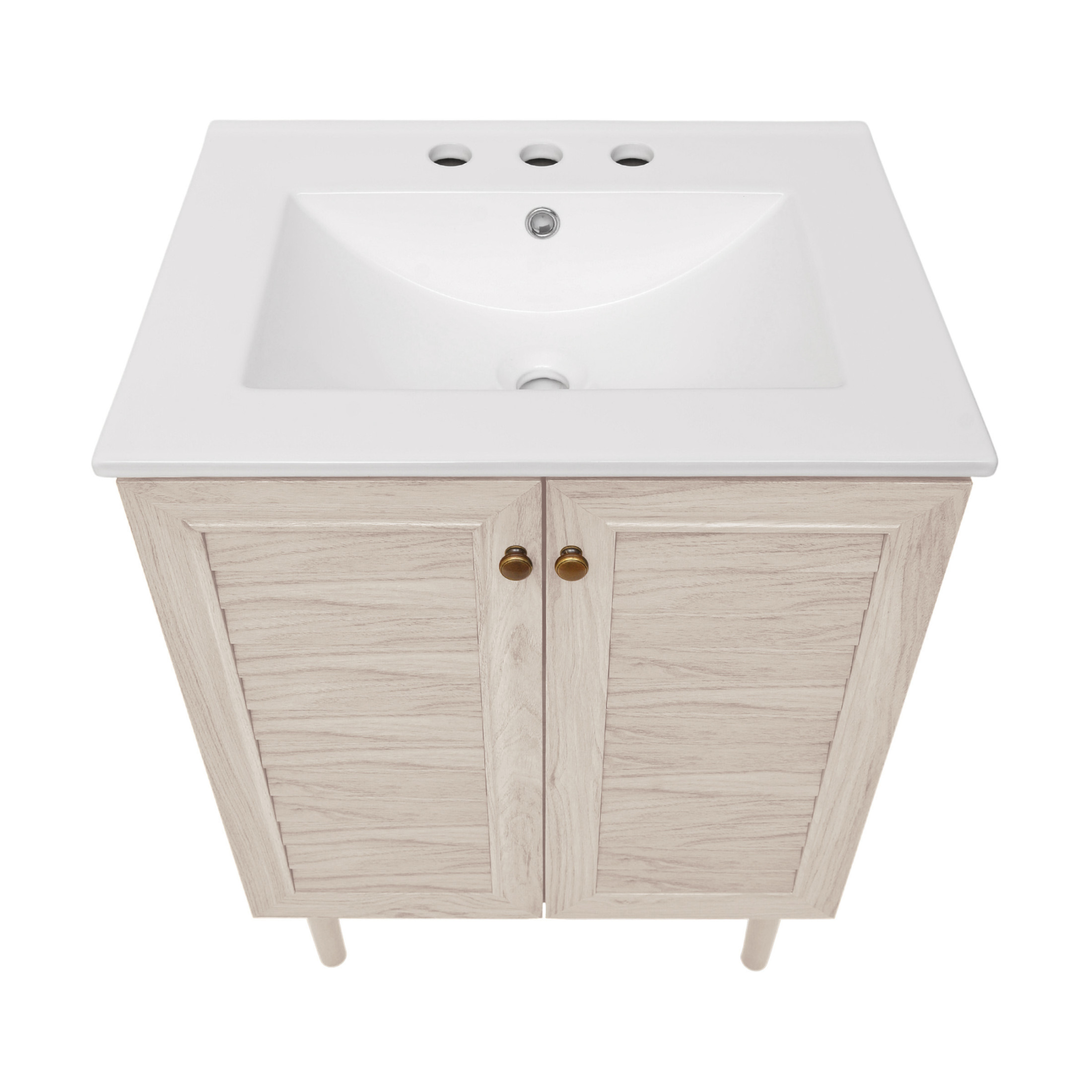 Bron 24" Freestanding Bathroom Vanity in White Oak with 3-Hole Widespread Sink Top