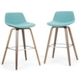 thumbnail image 2 of Simpli Home Randolph Mid Century Modern 28 inch Bentwood Counter/ Bar Height Stool (Set of 2) in Aqua Blue Linen Look Fabric, 2 of 8