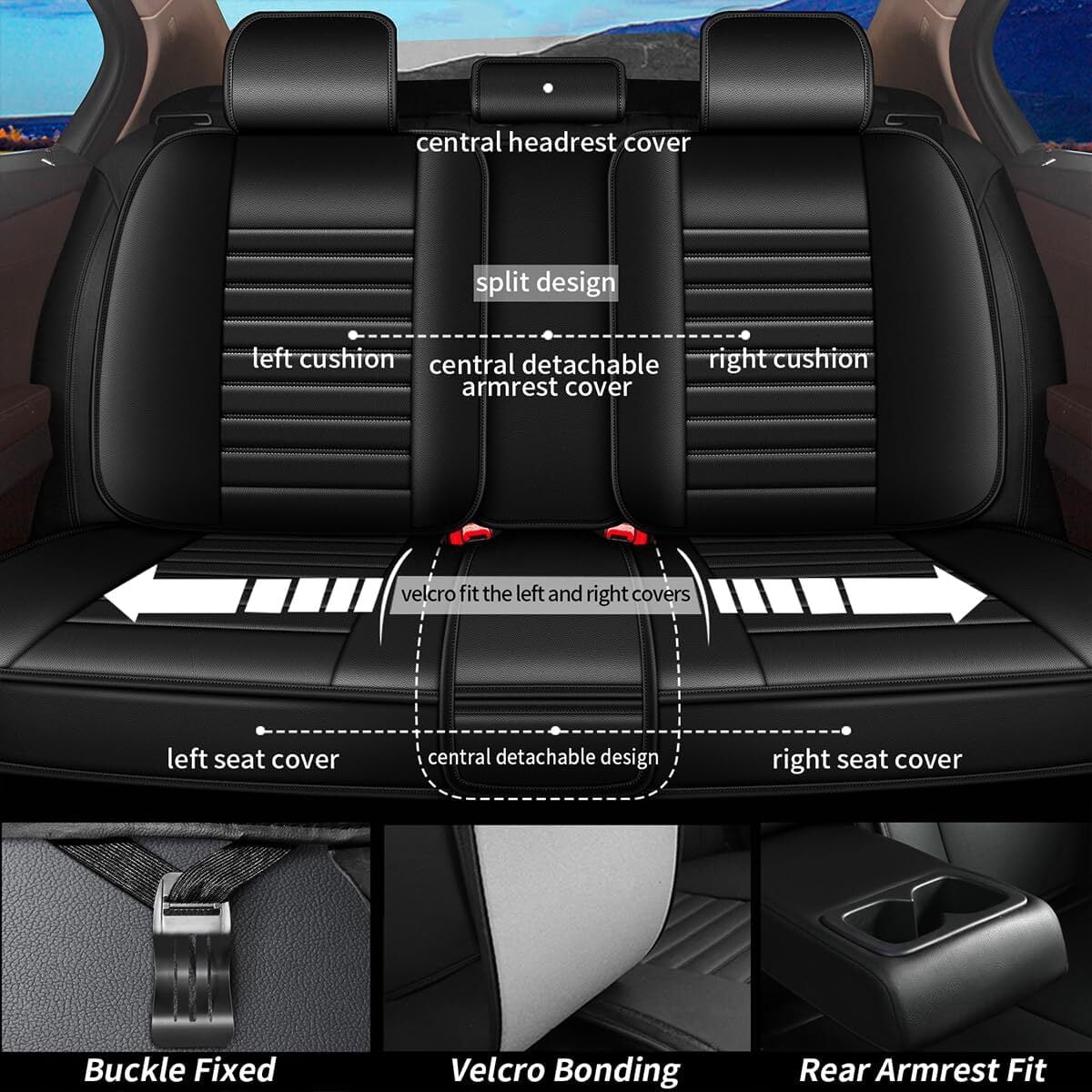 LAONNVIR Full Set Fit for Toyota RAV4 2013-2024 2025 Car Seat Cover Leather Waterproof Automotive Cushion Protector (Black,5 Seats)