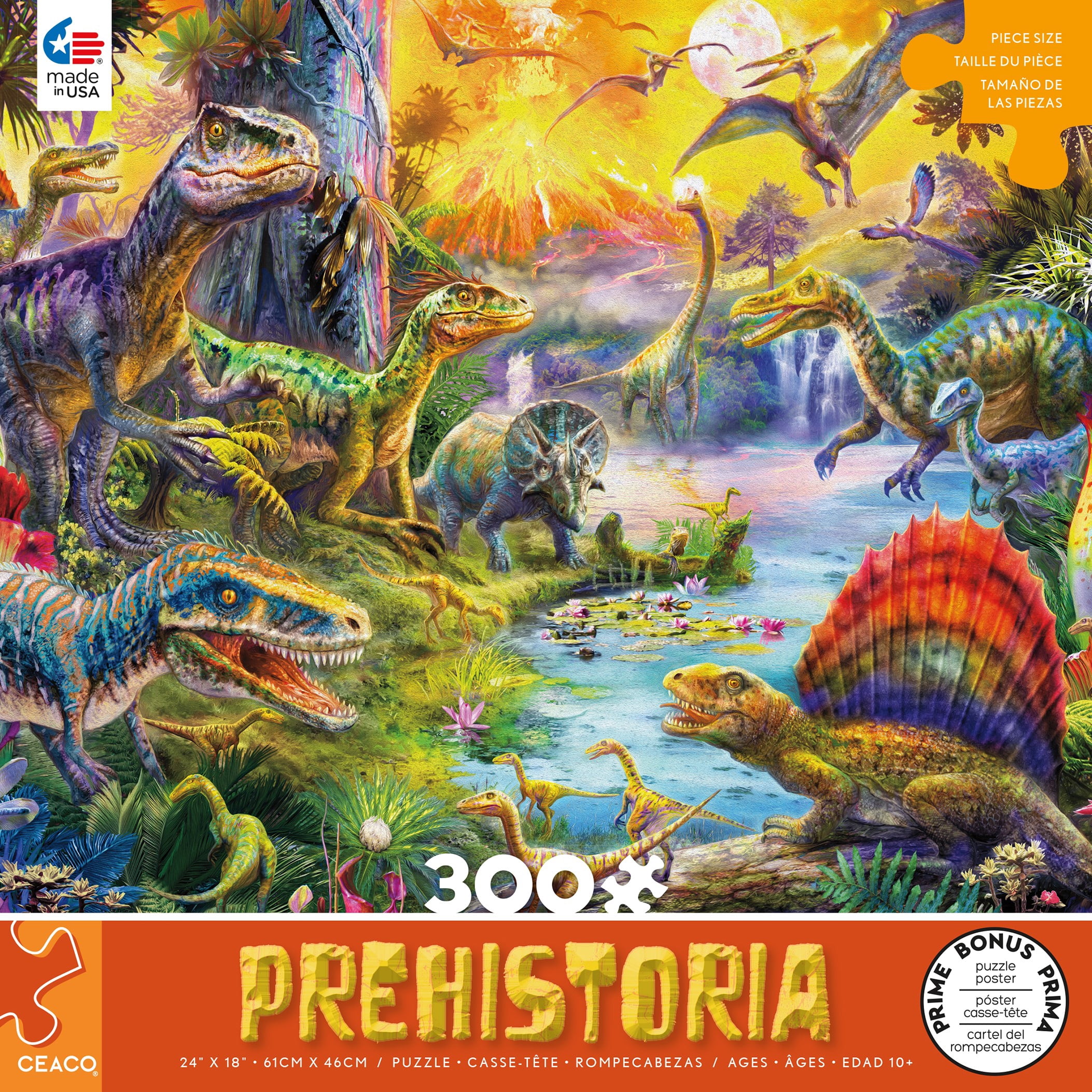 Ceaco 300-Piece Prehistoria Dinosaur Landscape Interlocking Jigsaw Puzzle