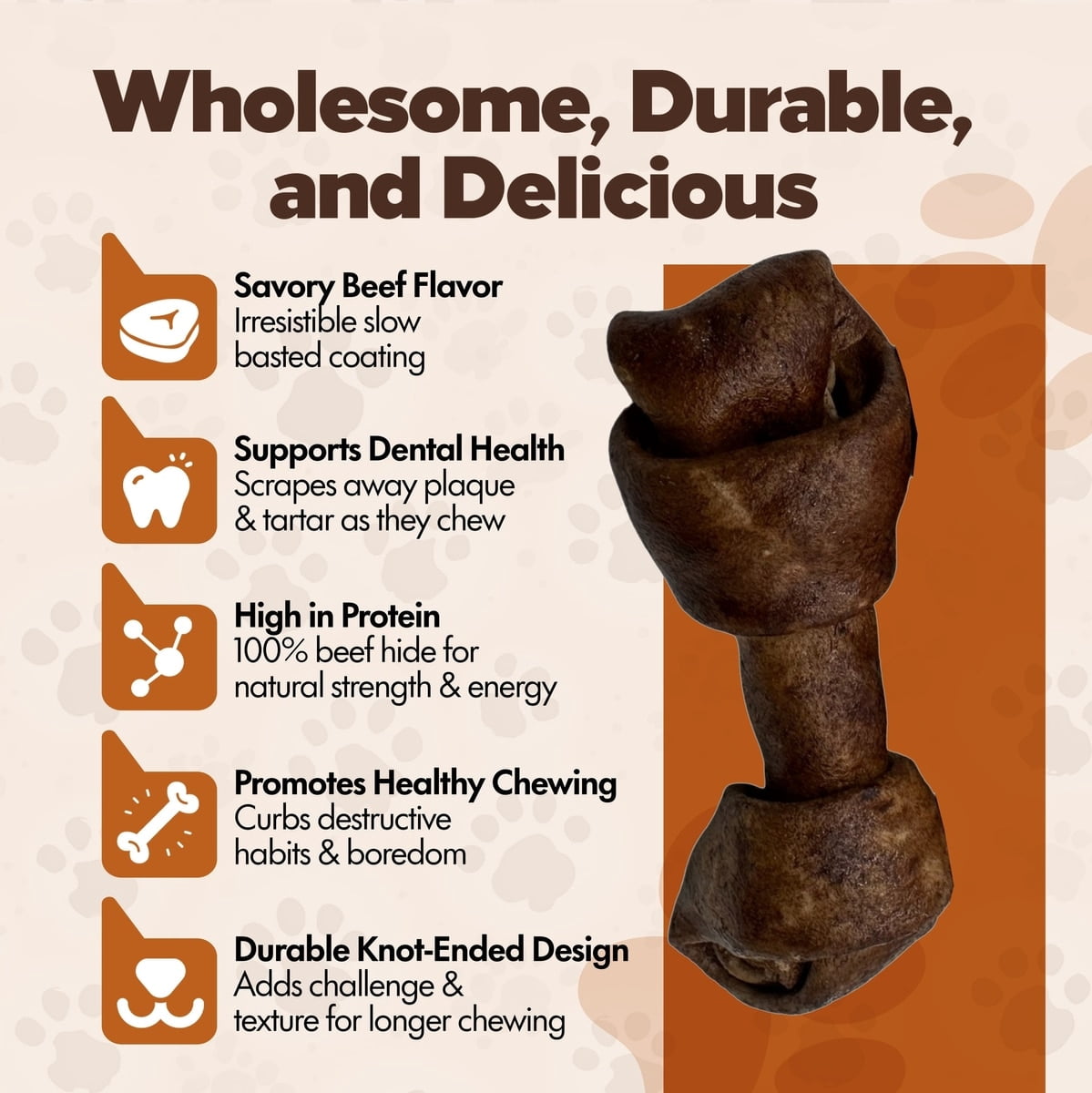 Knotted 4 to 5-in Beef Flavor Rawhide Bone Dog Treats, 30 CT