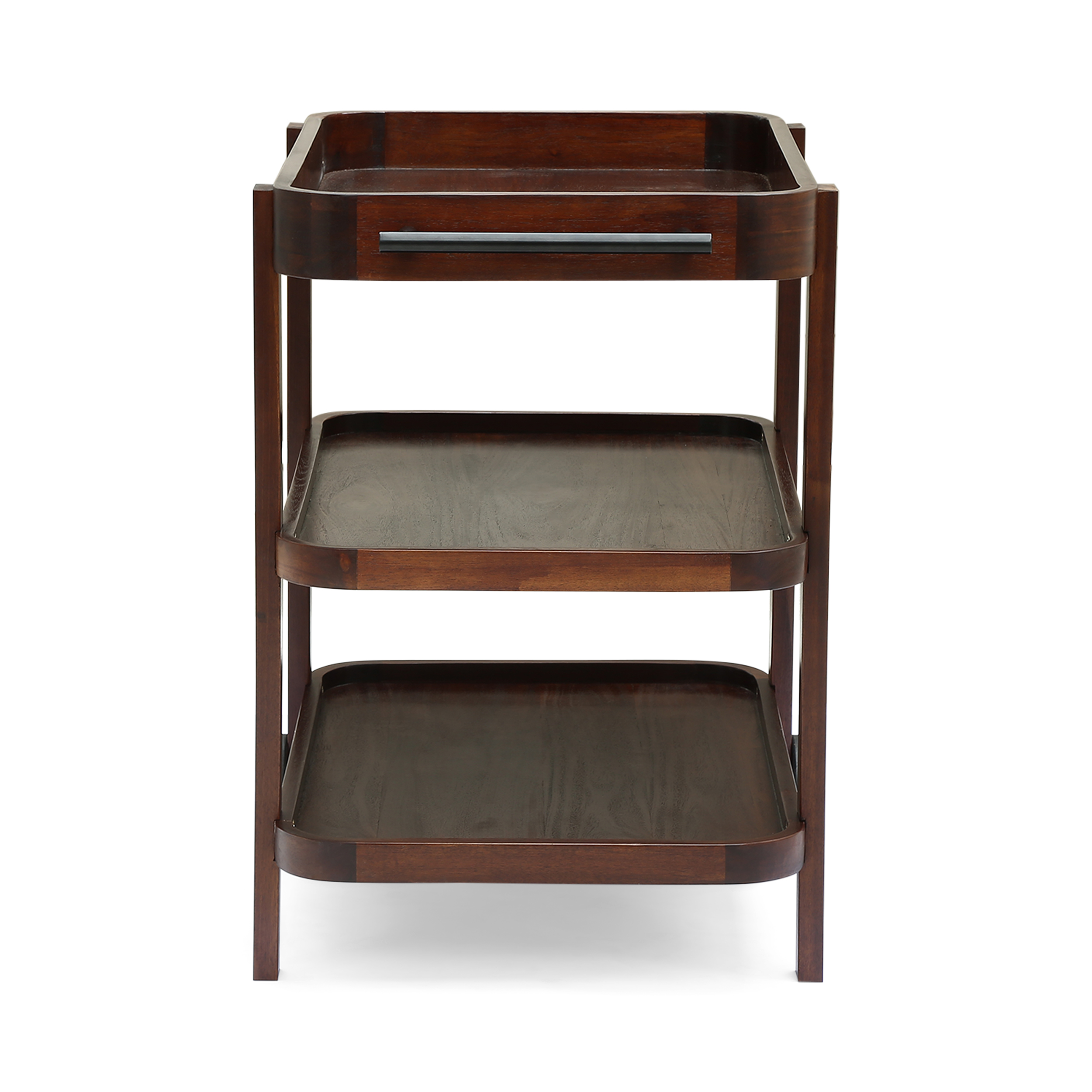 Audrielle Valley Outdoor Traditional Acacia Wood Bar Cart with 3 Shelves, Brown Mahogany